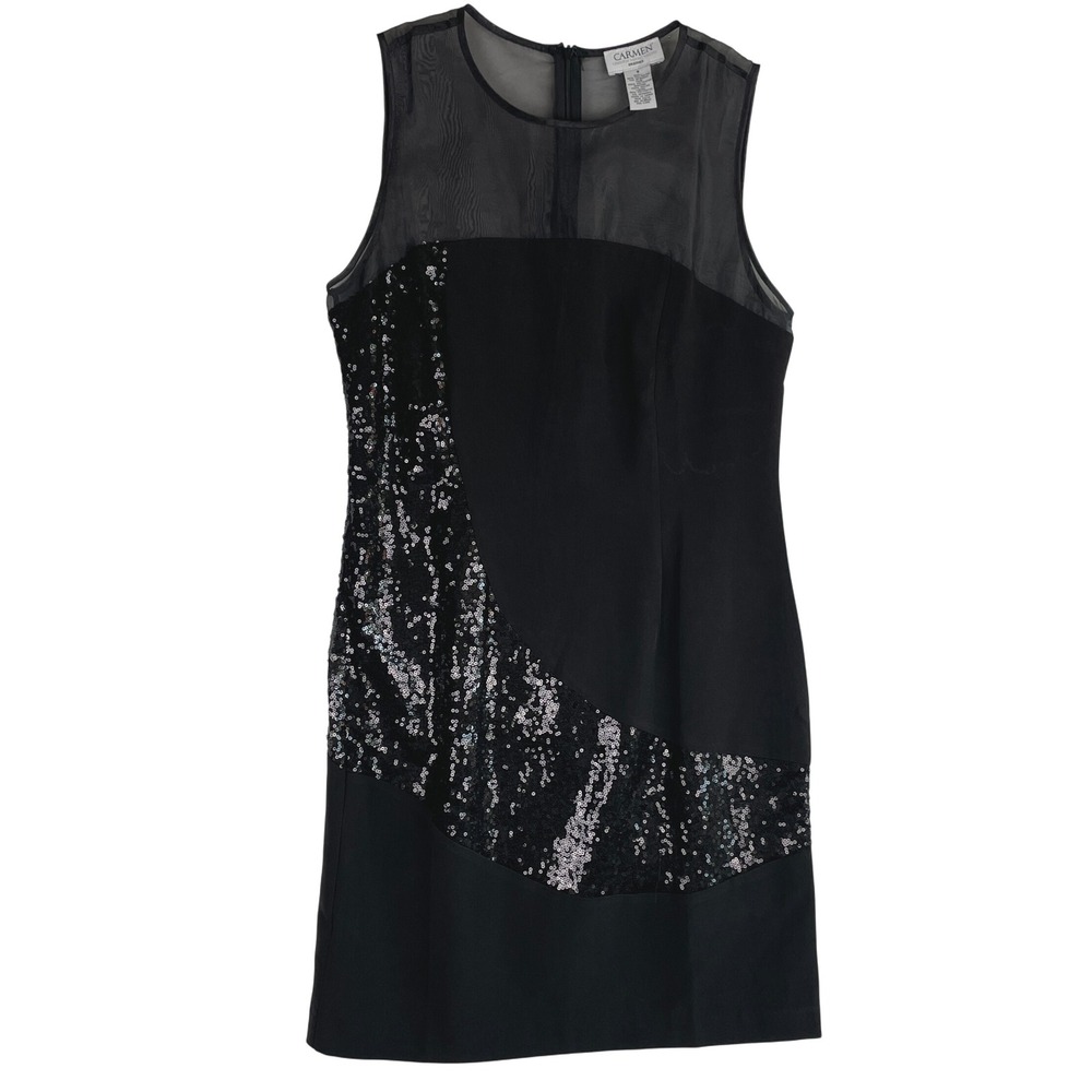 Carmen Marc Valvo Black Sleeveless Sequin Party Cocktail Dress Size 8
